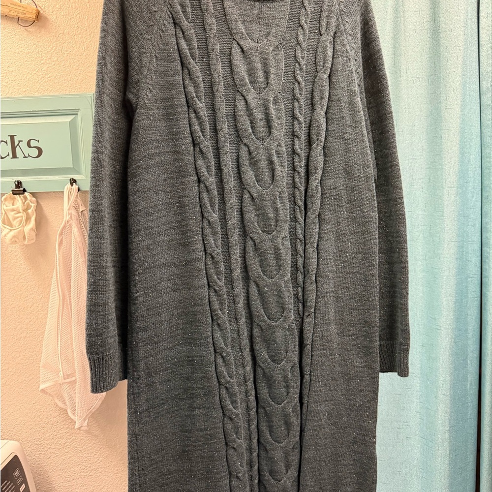 J Jill Cozy Cable-Knit Long Sweater Dress - Dark Teal w/ light specks